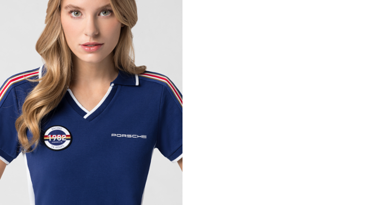 Porsche Damen Polo-Shirt Racing, Gr. XL blau-weiss