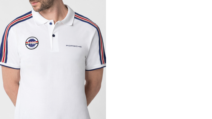 Porsche Herren Racing Polo-Shirt, Gr. S, weiss-blau
