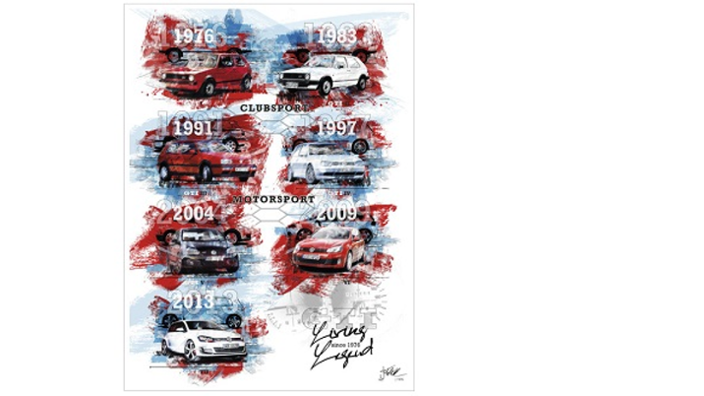 Volkswagen GTI Kunstdruck 40 Jahre GTI Generation I-VII