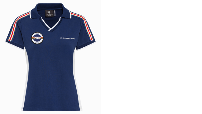 Porsche Damen Polo-Shirt Racing, Gr. L blau-weiss