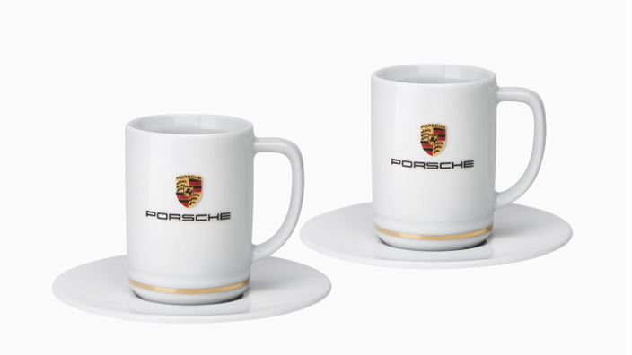 Porsche Espressotassen-Set mit Wappen, weiß/gold