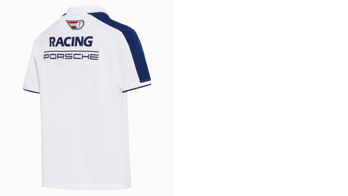 Porsche Herren Racing Polo-Shirt, Gr. L, weiss-blau