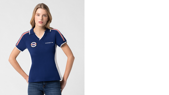 Porsche Damen Polo-Shirt Racing, Gr. M blau-weiss