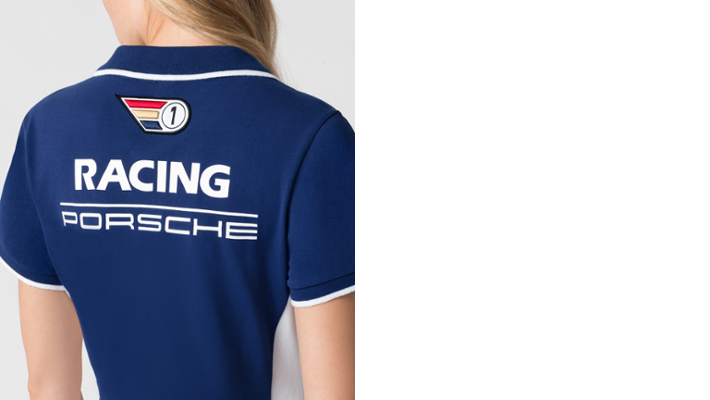 Porsche Damen Polo-Shirt Racing, Gr. M blau-weiss