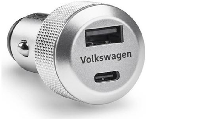Volkswagen USB-Ladeadapter, 1x USB-A, 1x USB-C, max. 3A (USB-C), abgeschirmt