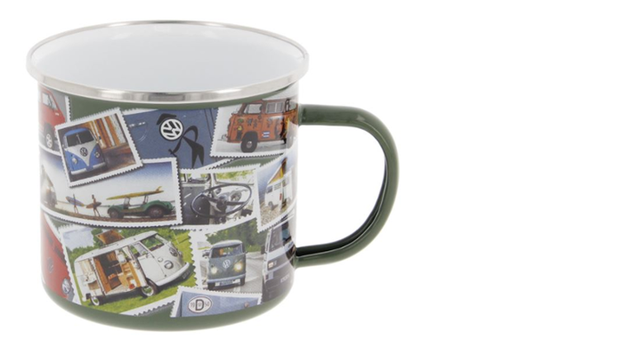 VW Bus Emaille Tasse 'Stamps'