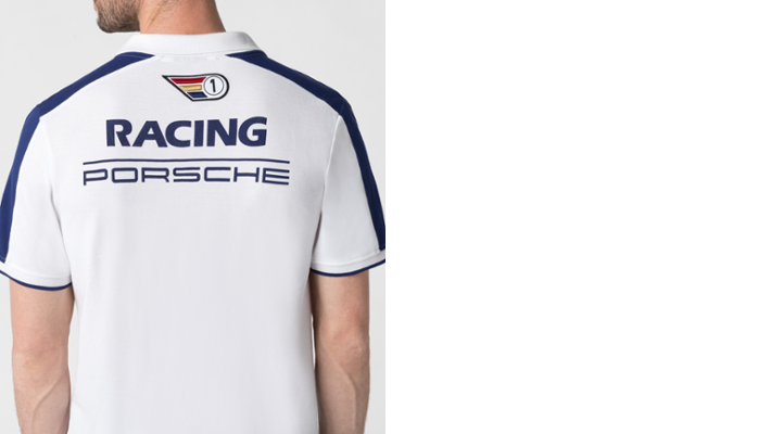 Porsche Herren Racing Polo-Shirt, Gr. S, weiss-blau
