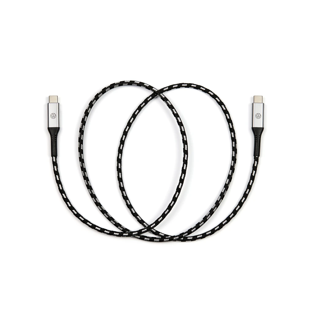 Originele VW 000051446CB USB-C Oplaadkabel – 50 Cm, Met Verlicht VW-logo, Voor Infotainment – Premium Afwerking In Zilver/zwart
